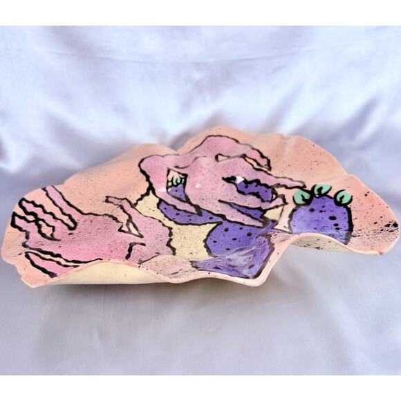 VTG Studio Art Pottery Abstract Pink MONSTERS Bowl 13” Modern 1980s Babat - Picture 13 of 15